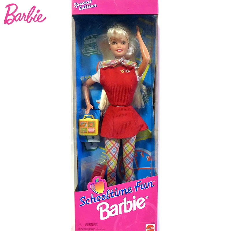 Original Mattel Barbie Schooltime Fun 1997 Special Edition Vintage Blonde Dolls Toys For Girls Red Clothes Accessories Campus Set