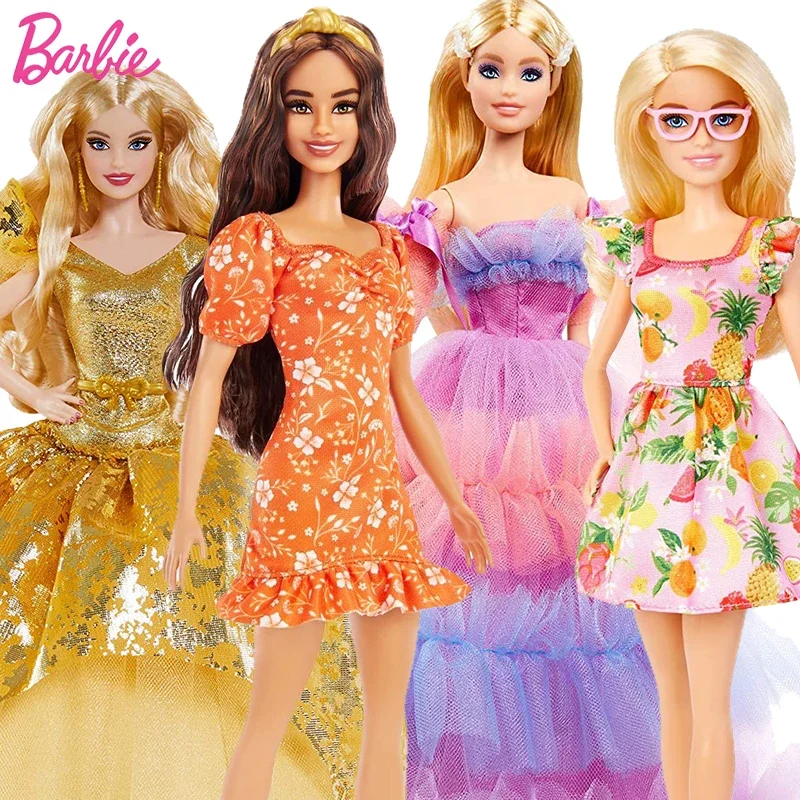 Original Barbie Doll Auguri Di Compleanno Holiday 1/6 Barbie Fashionistas Dolls Toys For Girls Collection Abito Con Stampa Floreale Bjd Gift