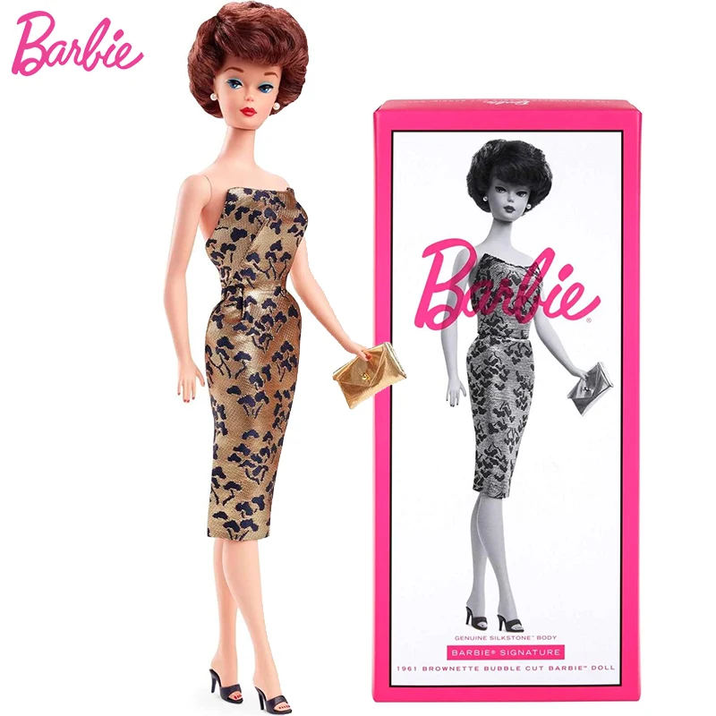 Original Barbie Signature 1961 Brownette Bubble Cut Dolls Golden Senza Spalline Grace Dress Silkstone Body Toys For Girls Collection