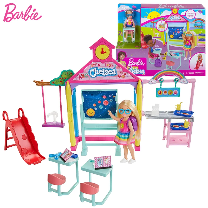 Originale Barbie Club Chelsea Doll School Playset Ragazze Bionde Campus Aula Accessori Giocattoli Per Bambini Educazione Simulazione
