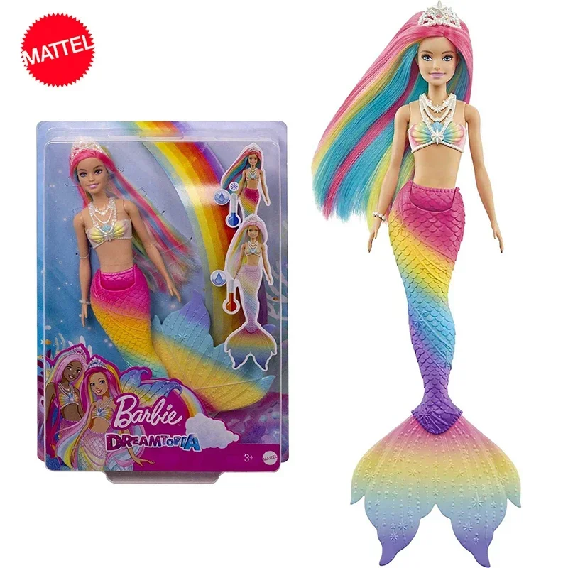 Original Mattel Barbie Doll Dreamtopia Magic Mermaid Princess Rainbow Hair Fantasy Color Toys For Girls Educational Props Gift