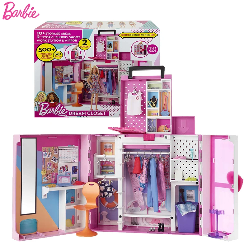 Originale Barbie Doll Dream Closet Playset Ampia Area Di Immagazzinaggio Guardaroba Outfit Abbigliamento Accessori Giocattoli Per Ragazze Fashion Guar
