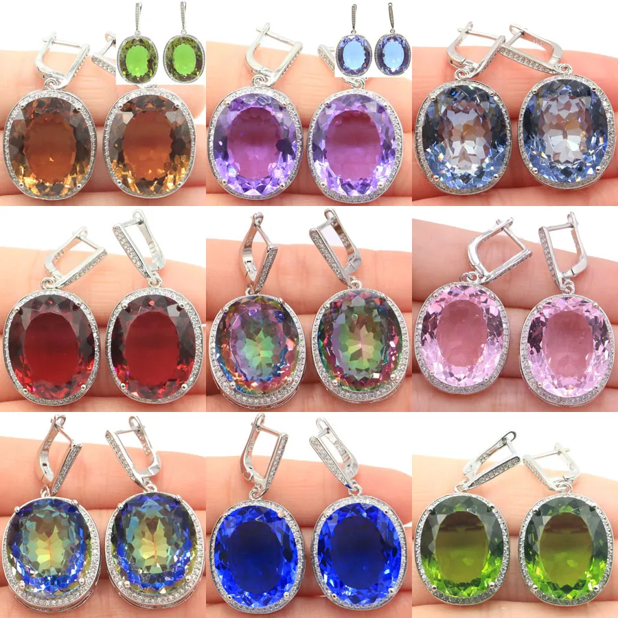 40X21Mm Grande Gemma 22X18Mm Topazio Mistico Zultanite Cambia Colore Alessandrite Topazio Cz Femmine Orecchini In Argento Accattivante