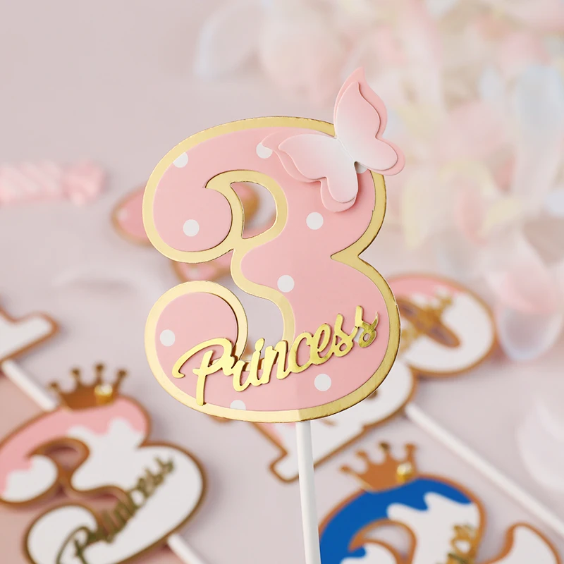 Baking Cake Topper Number Crown Flags Kids Birthday Party Baby Shower Numero One Year Old Decoration Cake Decor