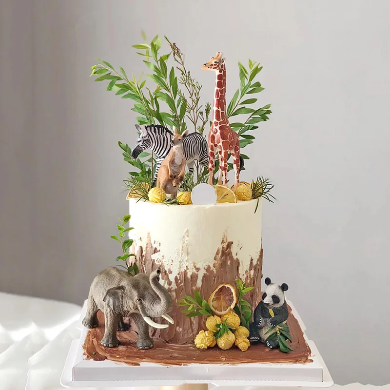 Safari Animali Cake Decor Simulazione Elefante Canguro Panda Wild One Jungle Safari Cake Topper Happy Birthday Party Decor Kids