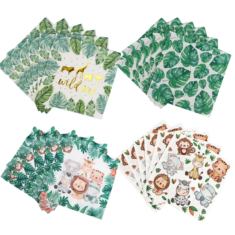 20 Pezzi Wild One Palm Leaves Tovaglioli Animali Jungle Safari Birthday Party Decoration Tropical Hawaii Tema Party Decoration Tissue
