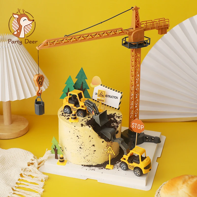 Big Crane Tractor Construction Birthday Cake Decor Vehicle Topper Party Construction Party One Year Birthday Boy 1St Baby Shower