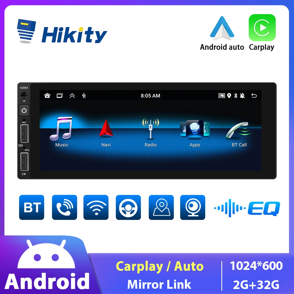 Hikity 1 Din Android Autoradio Lettore Multimediale Carplay Autoradio Autoradio Lettore Mp5 Bluetooth Per Vw Nissan Toyota Honda