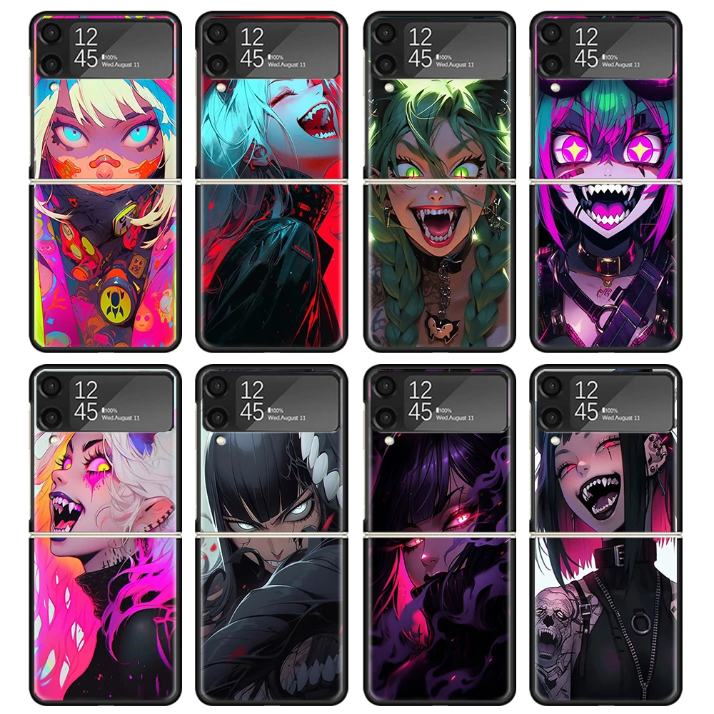 Crazy Gothic Japan Anime Girls Custodia Nera Per Samsung Zflip5 Zflip4 Zflip3 5G Hard Pc Protective Galaxy Z Flip 3 4 5 Foldi