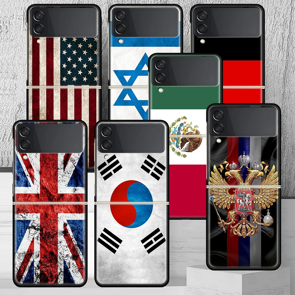 Bandiera Nazionale Ru Fr Uk Custodia Per Telefono Per Samsung Galaxy Z Flip 4 5 Flip3 5G Cover Rigida Nera Zflip4 Zflip5 Zflip3 Coque Fundas Bum