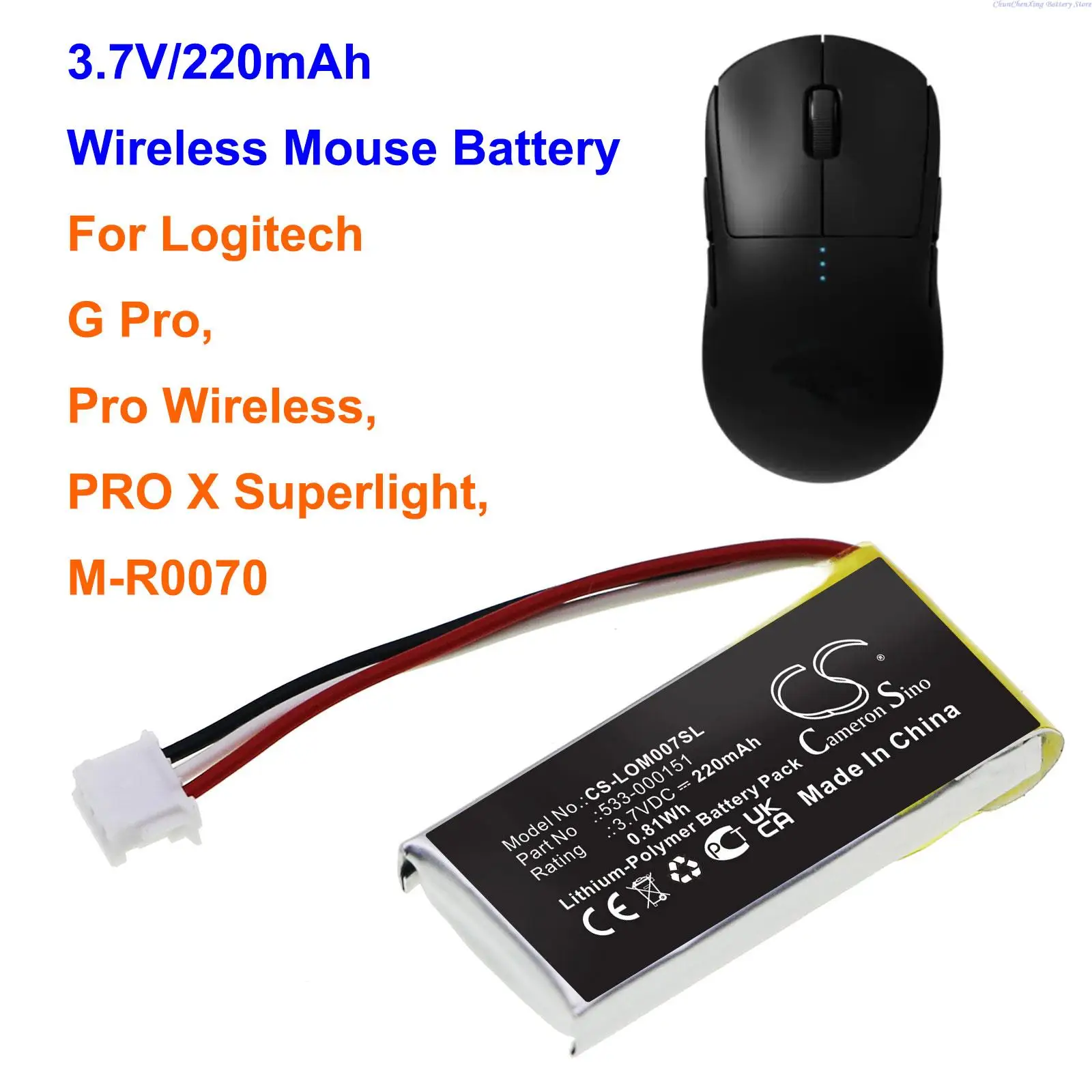 Batteria Per Mouse Wireless Cs 220Mah 533-000151,Ahb521630Pjt-04 Per Logitech G Pro, Pro Wireless, Pro X Superlight,M-R0070