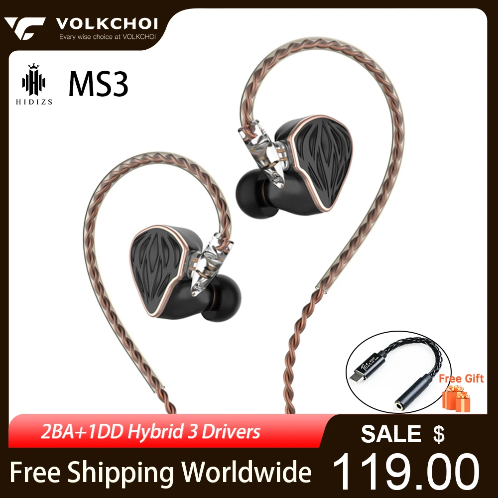 Hidizs Ms3 2Ba + 1Dd Cablato Best In Ear Hifi Iem Auricolare Monitor Driver Ibrido Heaphone Con Cavo Audio Staccabile Spina 3.5/4.4Mm