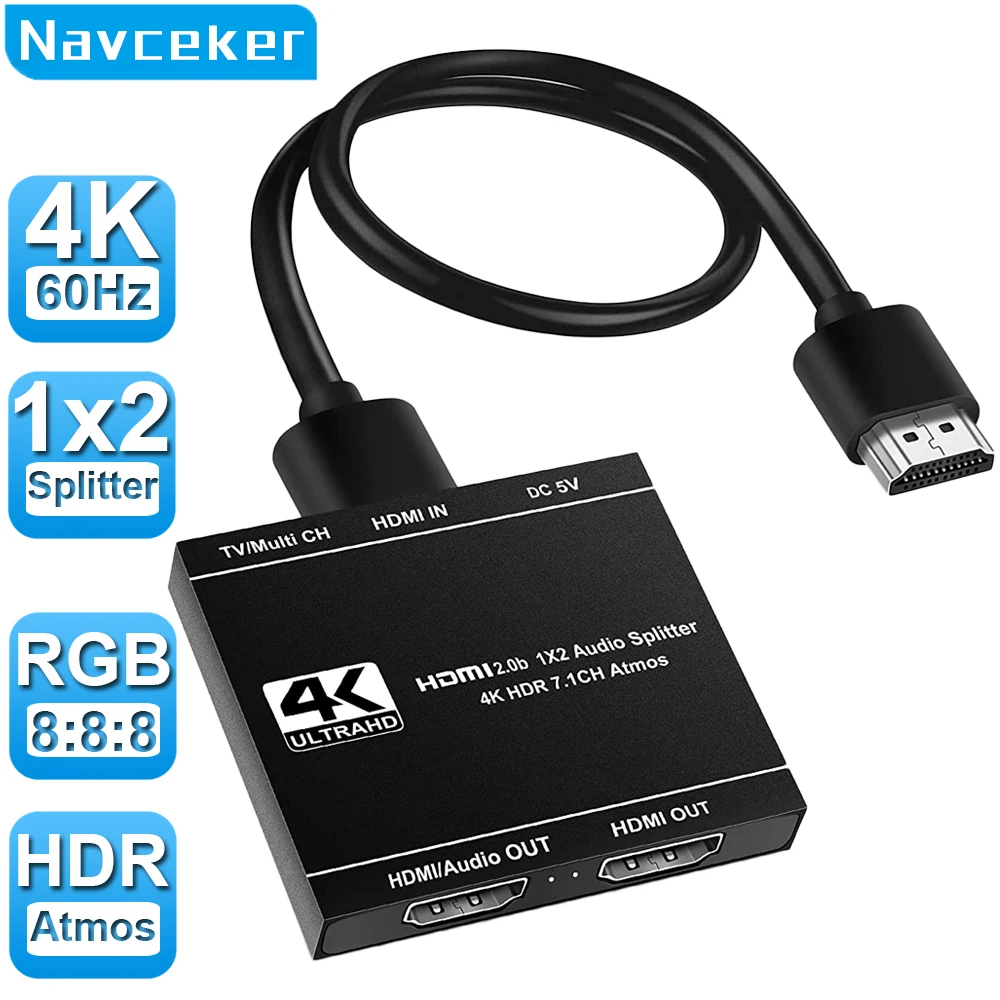 2023 Best 4K Hdmi Splitter 1X2 Hdmi 2.0 Splitter 1 In 2 Out Hdmi Audio Extractor Hdr Hdmi2.0 Splitter Per Ps4 Apple Tv Xbox Ps5