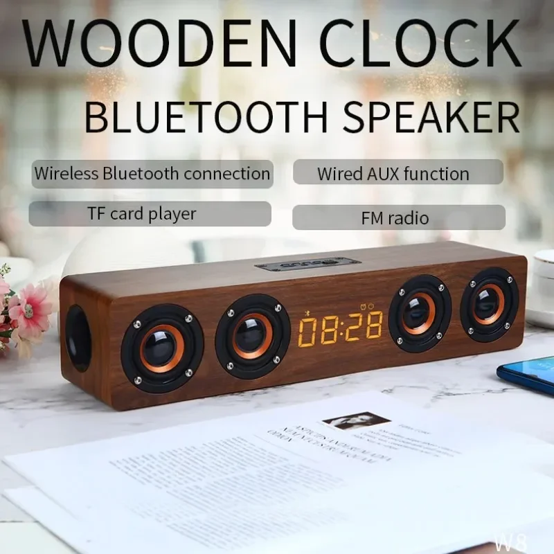 Soundbar In Legno Wireless Bluetooth Potente Altoparlante Tv Boombox Con Quattro Altoparlanti Sveglia Sistema Home Theater Subwoofer