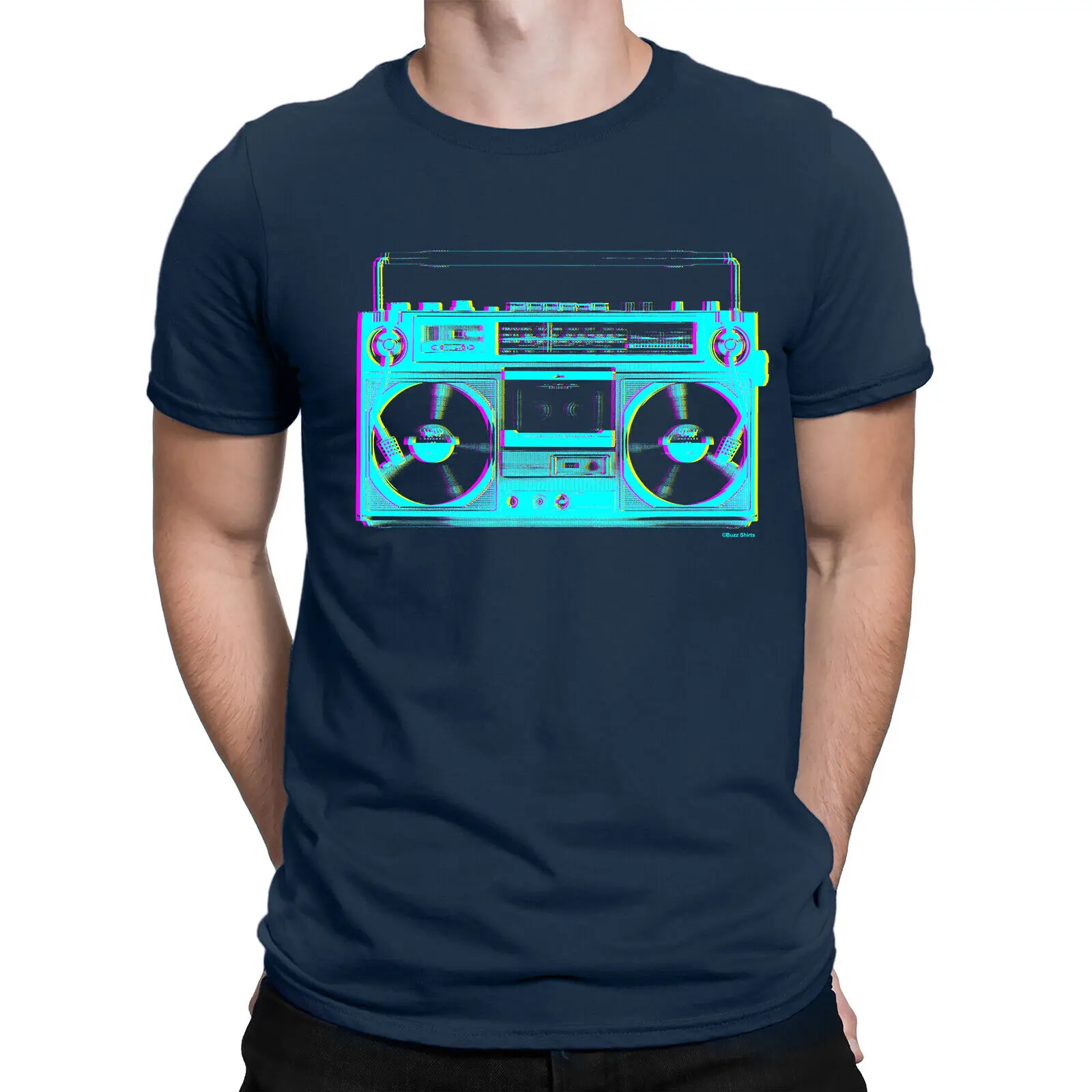 T-Shirt Blaster Da Uomo Anni '80 Da Uomo T-Shirt Con Cassetta Musicale Hip Hop Boombox Retrò Organica