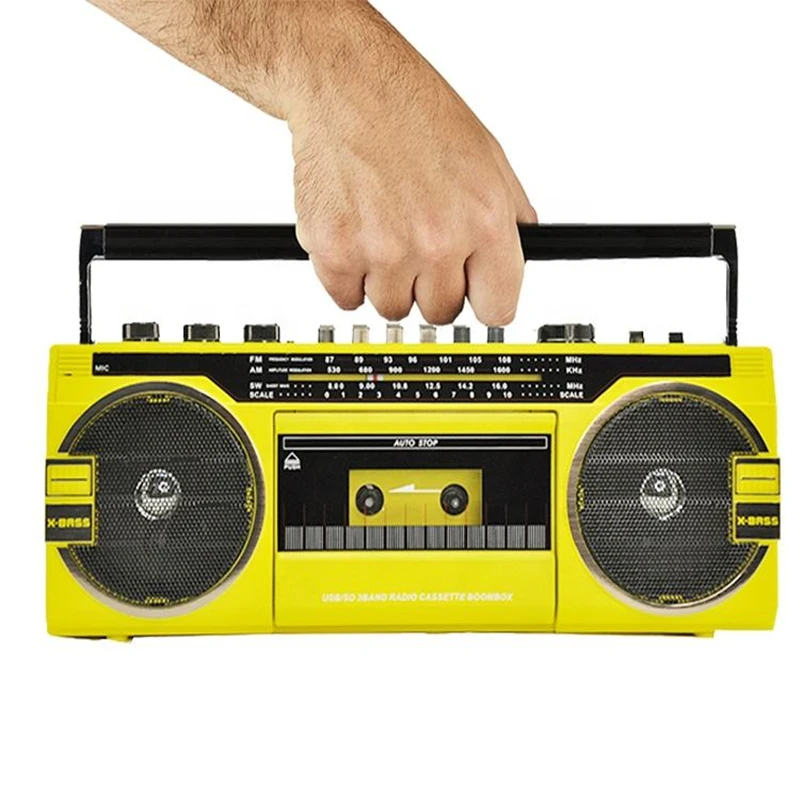 Altoparlante Radio Fm Portatile Registratore A Nastro Retrò Wireless Bluetooth 5.0 Lettore Musicale Radio Multibanda Esterna Am/Fm/Usb Mp3 Boombox