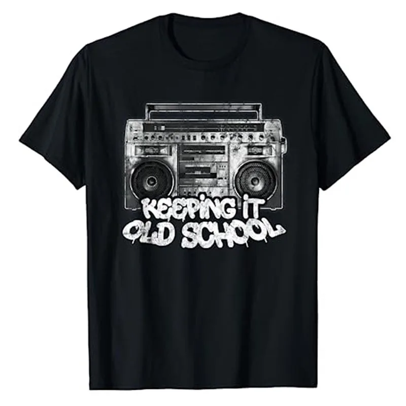 Keeping It Old School - Vintage Boombox Graffiti T-Shirt Rap Music And Breakdance Lover Graphic Tee Stile Retrò Nonno Mama Top
