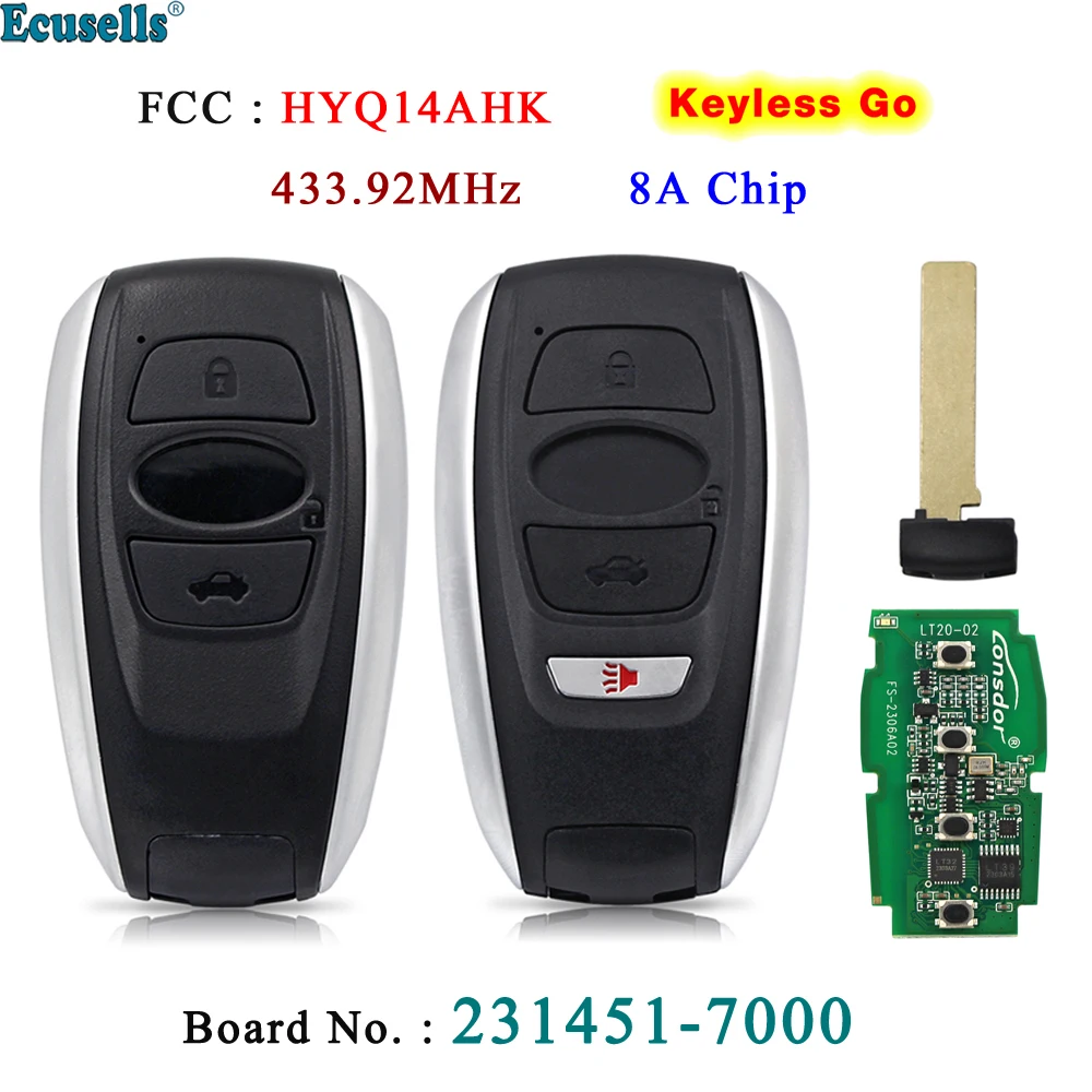 Ecusells Smart Keyless Go Remote Key Fsk 433.92Mhz 8A Chip Per Subaru Legacy Outback Forester Impreza 231451-7000 Hyq14Ahk