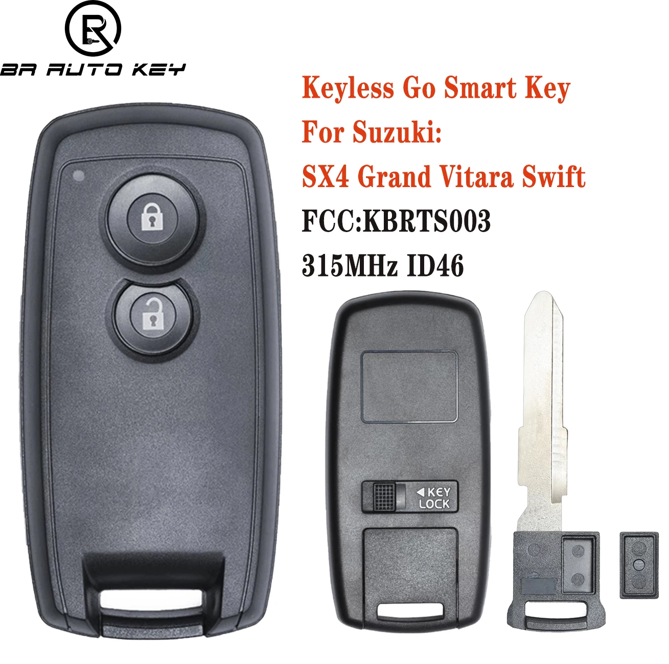 2 Pulsanti Smart Remote Car Key Fob Per Suzuki Swift Sx4 Grand Vitara 315Mhz Id46 Chip Hu133 Blade Kbrts003 Cmit Id:2005 Dj0233