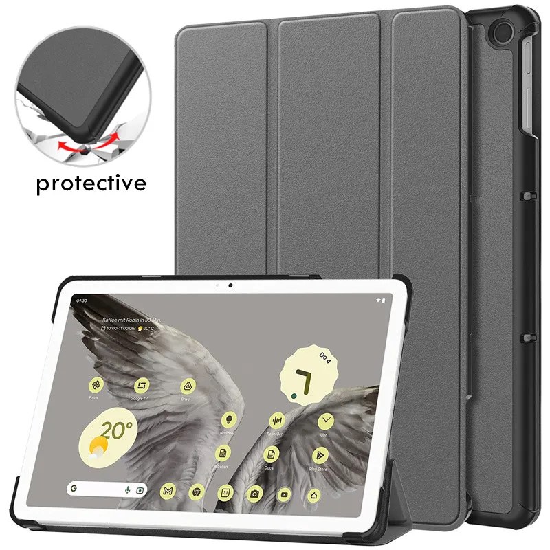 Per Google Pixel Tablet Case 11 Pollici 2023 Tri-Folding Magnetic Pu Leather Cover Posteriore In Plastica Rigida Funda Per Google Pixel Cover