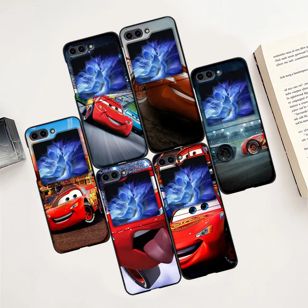 Disney Cars Lightning Mcqueen Coque Per Samsung Galaxy Z Flip 5 Flip5 Custodia Rigida Nera Per Pc Zflip5 Copertura Del Telefono Paraurti Protettivo