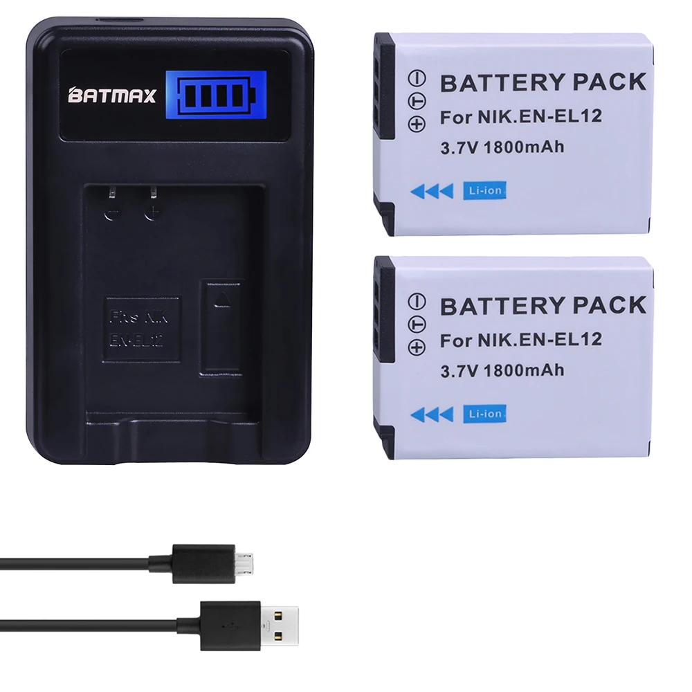 Batmax En El12 En-El12 1800Mah Batteria + Caricabatterie Usb Lcd Per Nikon Coolpix S9700 S9500 S9400 S9300 S9100 S8200 S8100