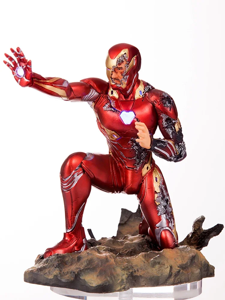 23Cm Final Battle Battle Damage Iron Man Mk50 Mark 50 Figure Model Palm Chest Can Shine Led Light Resin Statue Collection Model