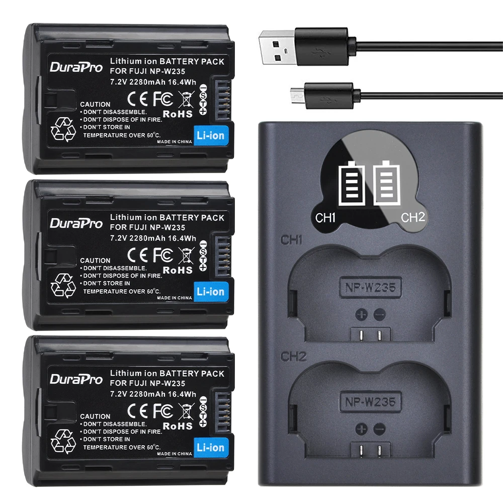Durapro 2280Mah Np-W235 Np W235 Li-Ion Battery + Usb Led Del Caricatore Di Ricambio Per Fujifilm Fuji X-T4, Xt4 Telecamere