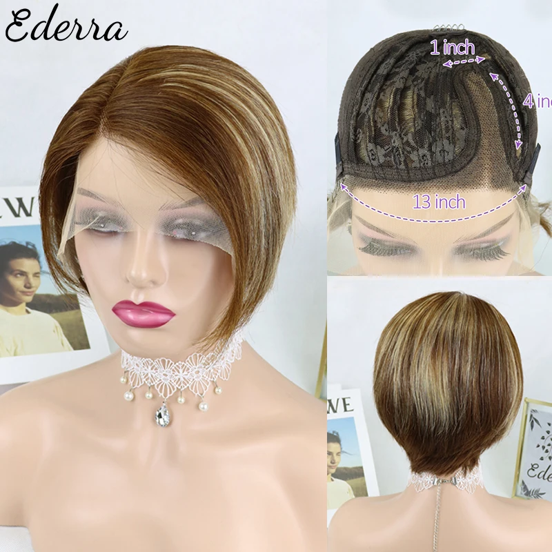 Parrucche Corte In Pizzo Pixie Parrucca Taglio Pixie Bob Dritto Brasiliano Remy 150 Densità 13X1 Parrucche Frontali In Pizzo Per Donna
