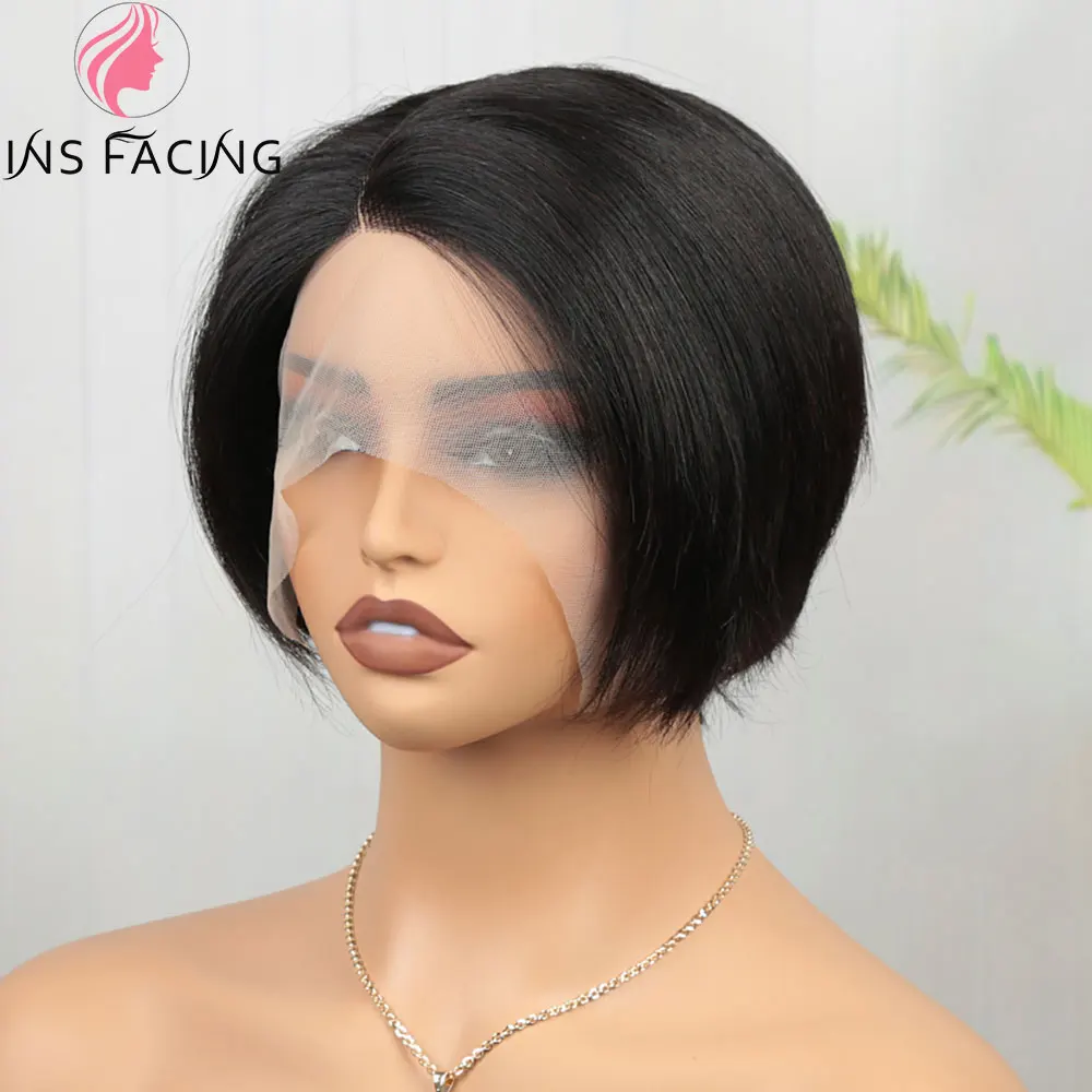 Ins Face Short Pixie Cut Parrucca Capelli Umani Parte Laterale T Parrucche In Pizzo Parrucche Diritte Bob Per Le Donne 13 X1 Parrucca Anteriore In Piz