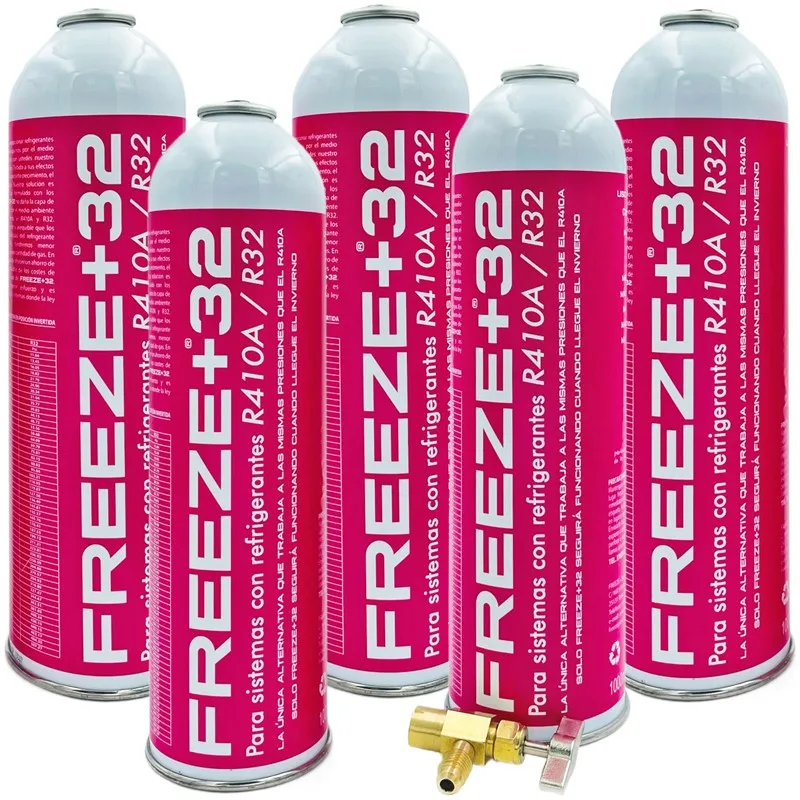 Pack 5 Bottiglie Gas Refrigerante Eco-Friendly Freeze + 32 R410A-R32 + Service Key