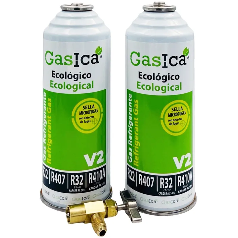 Gas Gas Refrigerante Ecologico Pack V2 - R22-R32-R407-R290-R410A + Chiave Di Servizio