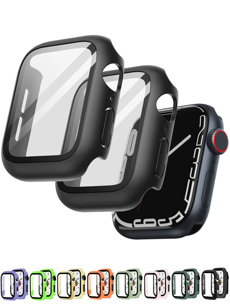 Vetro Temperato + Cover Per Apple Watch Case Series 8 7 6 5 4 Se 44Mm 40Mm 42/38/41/45/Mm Proteggi Schermo Apple Watch Accessori