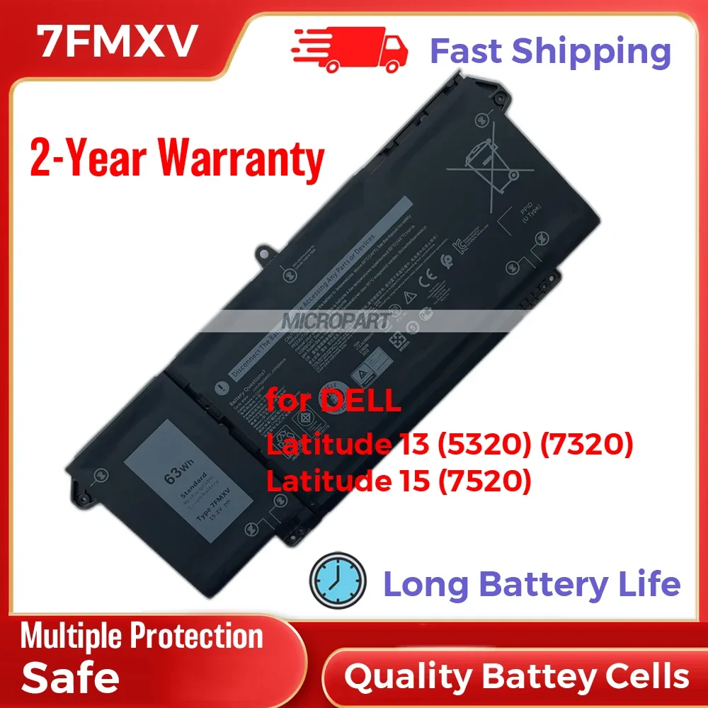Batteria Sostitutiva Per Laptop Da 63Wh 7Fmxv Per Dell Latitude 13 5320 13 5320 2-In-1 Latitude 13 7320 14 7420