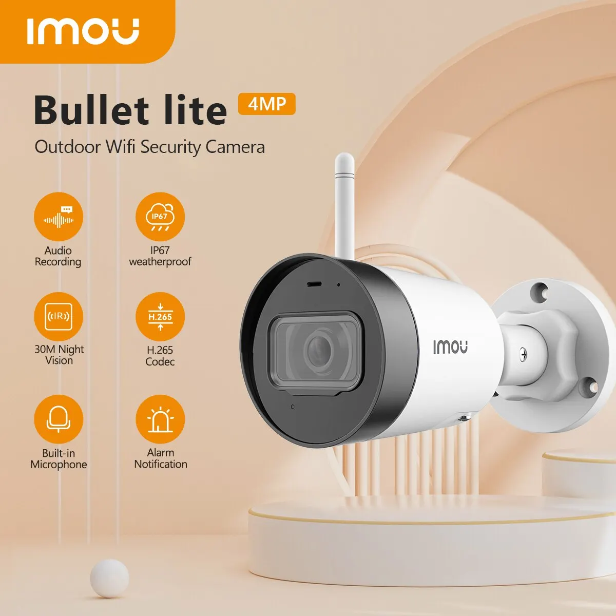 Imou Bullet Lite 4Mp Ip67 Impermeabile Microfono Integrato Notifica Allarme 30M Visione Notturna Videosorveglianza Telecamera Ip Wifi