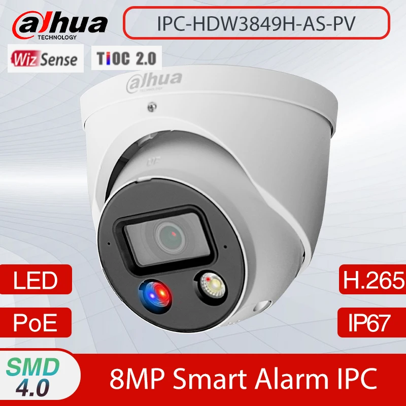 Dahua Ipc-Hdw3849H-As-Pv 8Mp Full Color Poe Ir Ip67 Active Deterrente Eyeball Wizsense Cctv Network Ip Camera Hdw3849H-As-Pv-S4