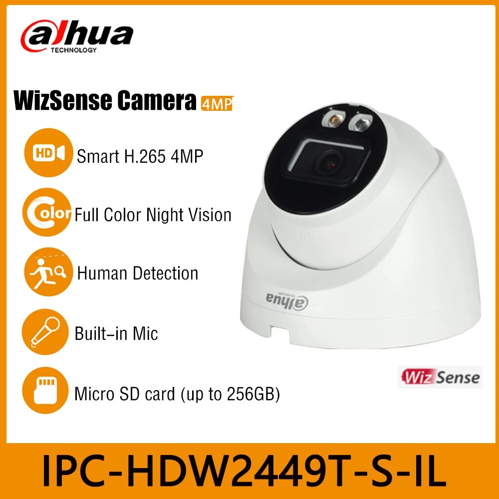 Dahua Ipc-Hdw2449T-S-Il 4Mp Smart Dual Light Ir 30M Full-Color Wdr Eyeball Wizsense Network Ip Poe Camera Smd Plus Microfono Integrato