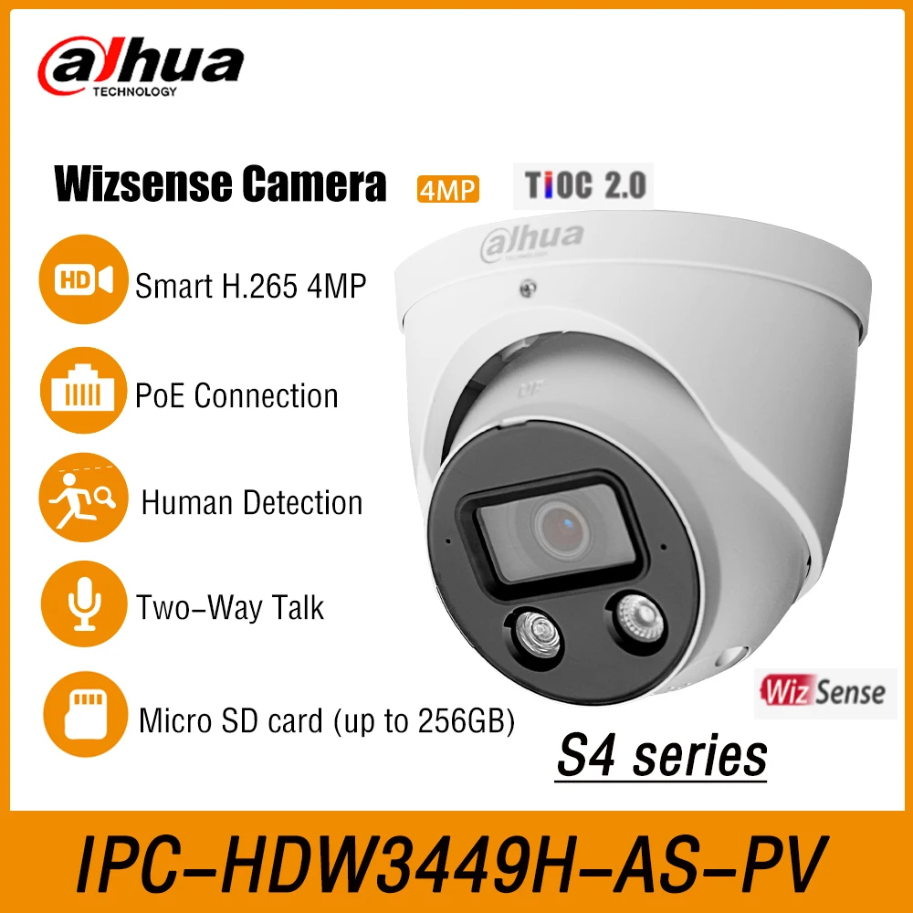 Dahua Ipc-Hdw3449H-As-Pv 4Mp Smart Dual Light Active Deterrente Eyeball Wizsense Network Poe Ip67 Dome Camera S4 Series Tioc 2.0