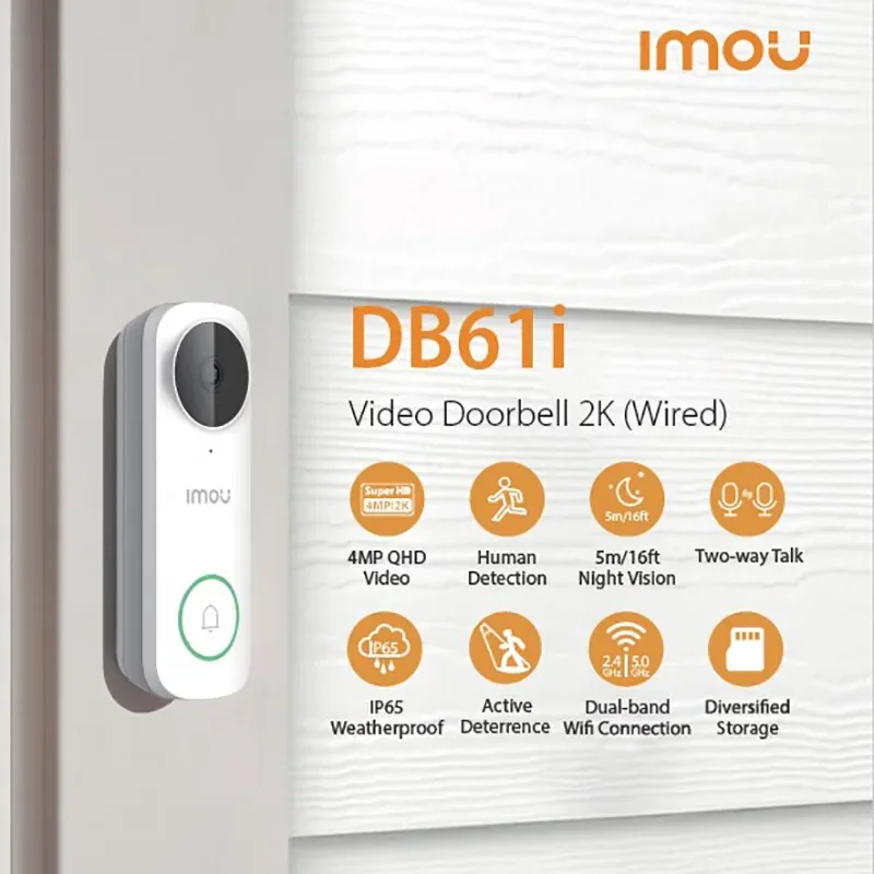 Imou 2K 5G Video Campanello Db61I Smart Home Wired Video Security Protection Door Bell Camera Visione Notturna Ip65 Resistente Alle Intemperie