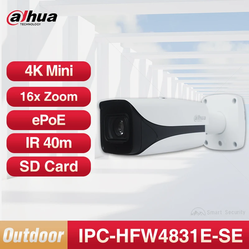 Dahua 4K Mini Outdoor Full Metal Bullet Camera Eoe 8Mp Ip Cctv Night Vision 40M Webcam Sd Card Ip67 16X Zoom Ipc-Hfw4831E-Se