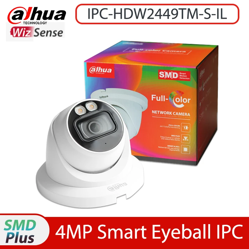 Dahua Smart Dual Light Ipc-Hdw2449Tm-S-Il 4Mp H.265 Ir 30M Ip67 Full-Color Eyeball Wizsense Network Ip Poe Camera Microfono Incorporato