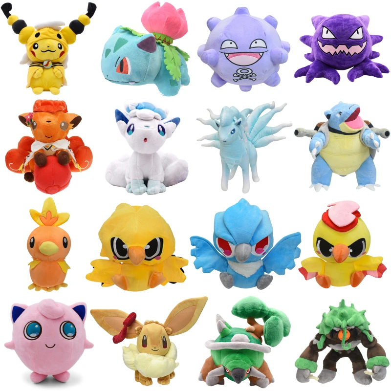 Pokemon Pikachu Bulbasaur Alolan Vulpix Ninetales Eevee Jigglypuff Peluche Mewtwo Haunter Torchic Torterra Zapdos Peluche Bambola