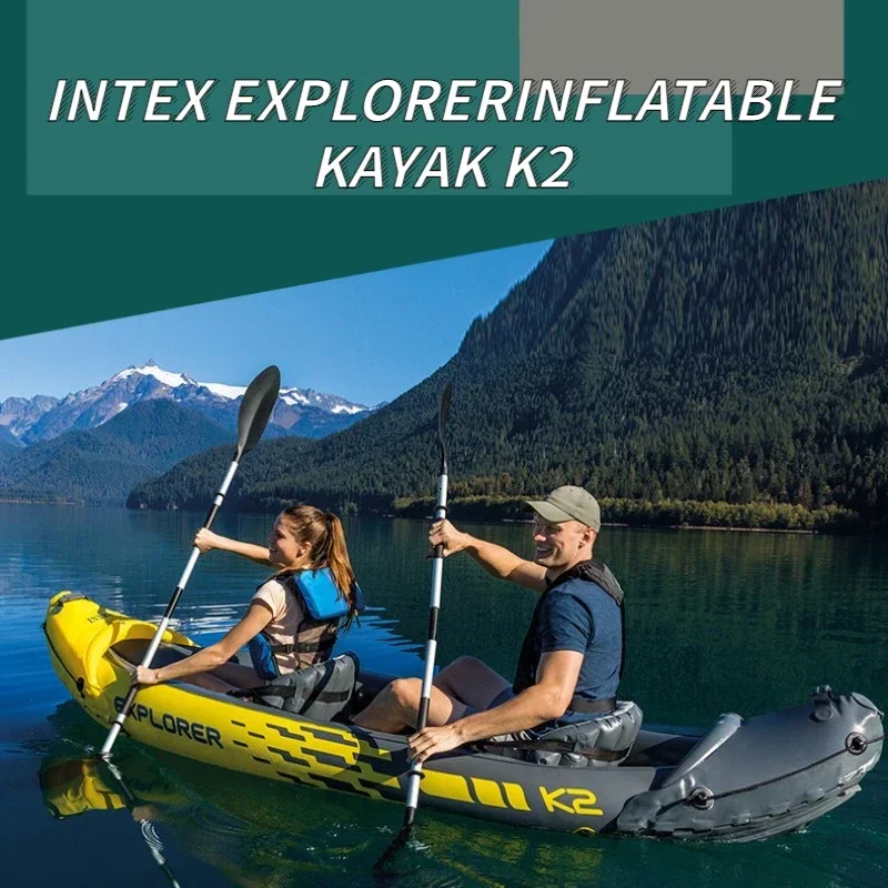 Intex 68307Ep Explorer K2 Kayak Gonfiabile Set Forte Barca In Pvc Zattera Canoa 3 Camera D'Aria Paddle Sport Acquatici Portatile All'Aperto