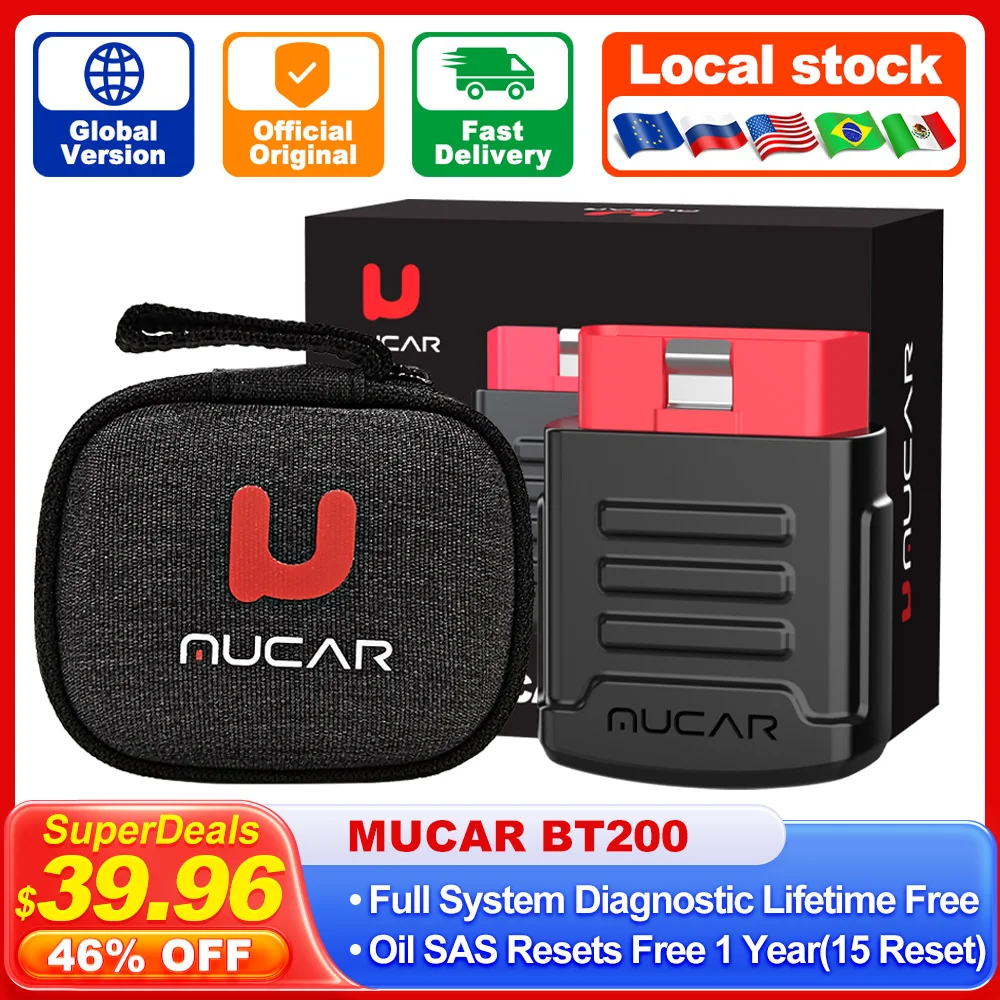 Mucar Bt200 / Bt200 Pro Obd2 Scanner Auto Full System Diagnostic Lifetime Free Oil Sas Reset Gratuito 1 Anno Di Strumenti Di Diagnosi Dell'Auto