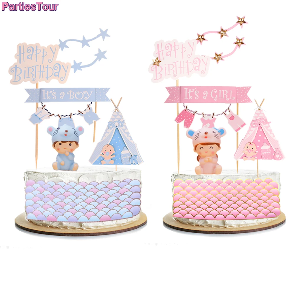 Gender Reveal Party Cake Decoration Supplies Baby Shower Acrilico Cake Topper Boy O Girl He He He Oh Baby Welcome Home Party Decor