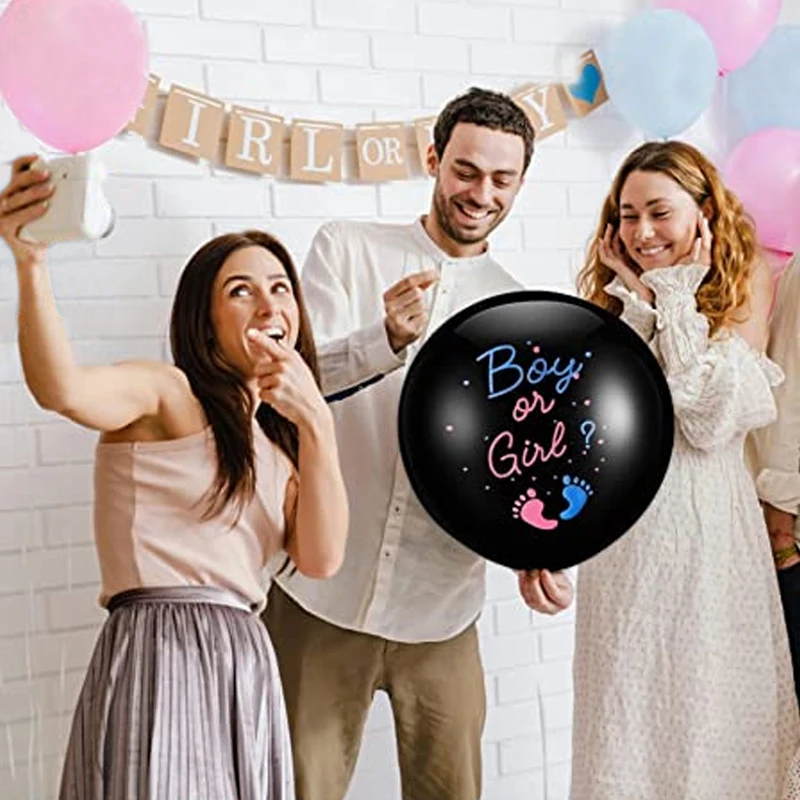 Gender Revealing Party Supplies Decorative Set Boys Or Girls Aluminum Foil Balloon, Banner Blue Pink Latex Balloon