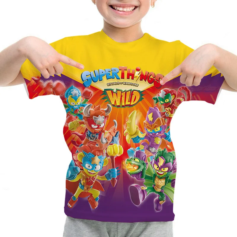 Superthings Series T-Shirt Mutant Battle Print Maglietta A Maniche Corte Ragazzi Summer Tee Top Bambini Cute Cartoon T Shirt Camiseta