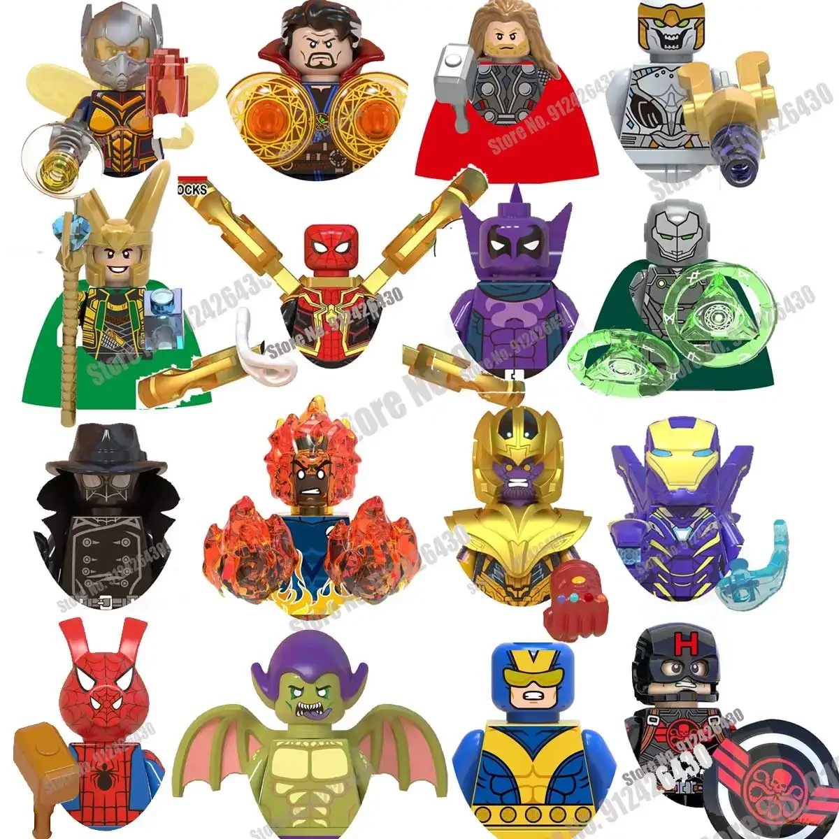 Hot Toys Marvel Building Blocks Iron Man Mini Doctor Strange Hulk Thanos Spiderman Venom Hawkeye Bricks Toys Figures Anime