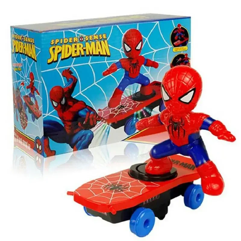2023 The Avengers Spiderman Automatic Flip Rotation Skateboard Acusto-Optic Car Electric Music Toy Stunt Scooters Christmas Gif