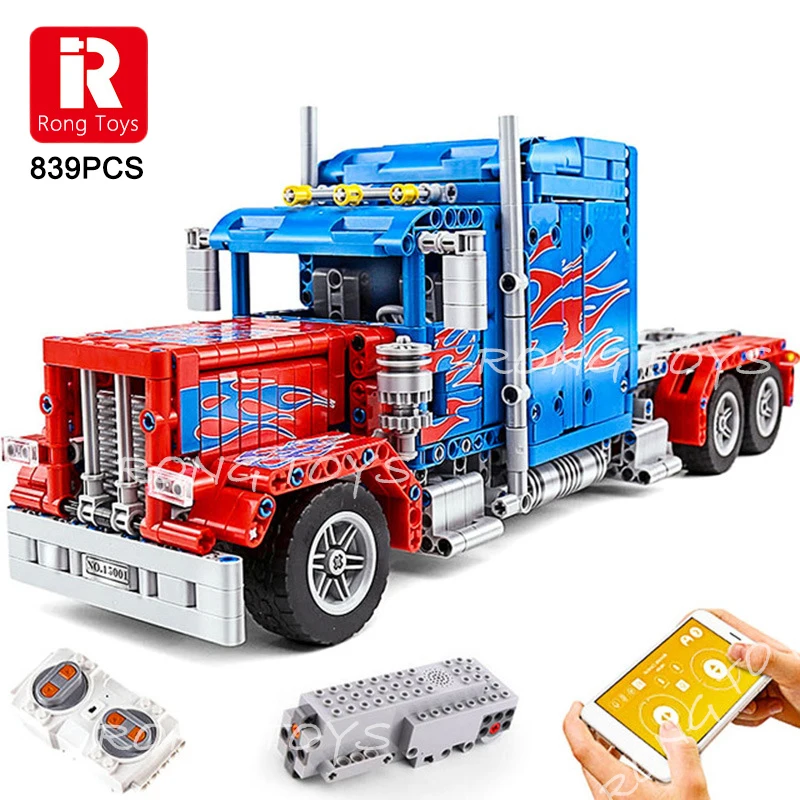 High Tech Classic Blue Trucks Building Blocks Monster Jam Car Optimus Prime Truck Technical Bricks Model Kids Rc Autos Toys Set